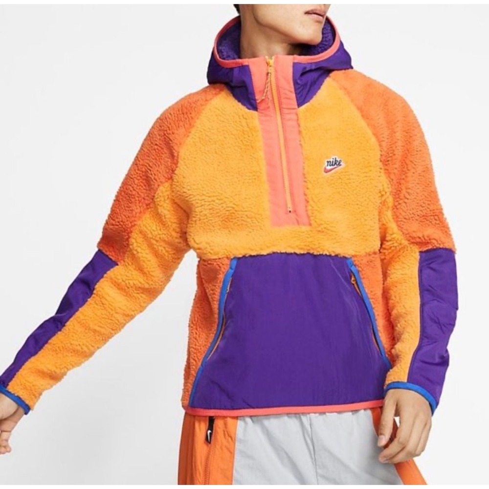 Nike Sportswear HE Winter sherpa half zip hoodie colorblock orange and purple